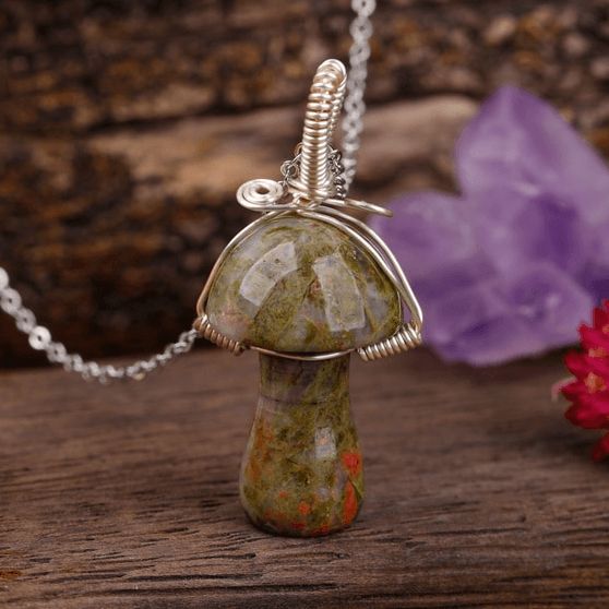 Natural Stone Toad Stool Mushroom Necklace