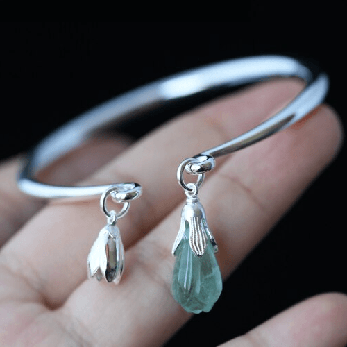 Ethnic Thai Silver Delicate FLUORITE SNOWDROP  Bangle