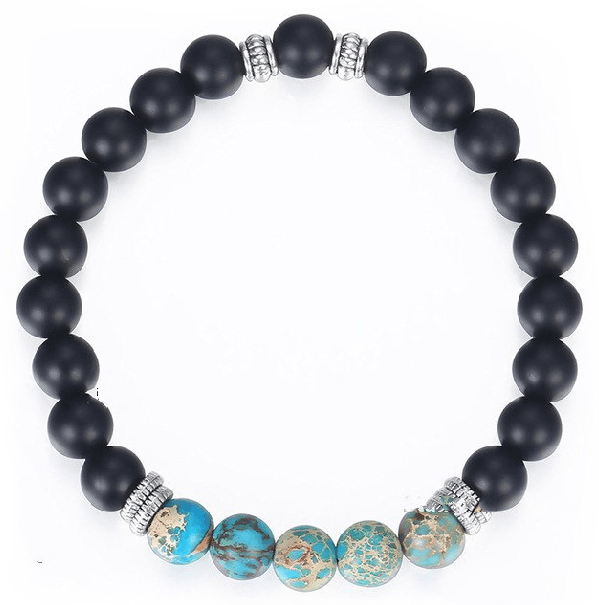 Jasper ,Howlite & Onyx Stone +Steel LInk 2pc TRANQUILITY Bracelet Set