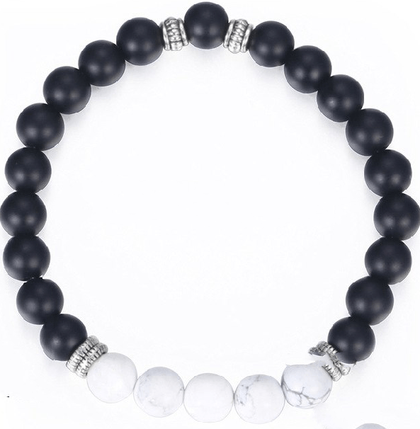 Jasper ,Howlite & Onyx Stone +Steel LInk 2pc TRANQUILITY Bracelet Set