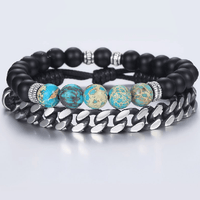 Thumbnail for Jasper ,Howlite & Onyx Stone +Steel LInk 2pc TRANQUILITY Bracelet Set