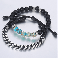 Thumbnail for Jasper ,Howlite & Onyx Stone +Steel LInk 2pc TRANQUILITY Bracelet Set