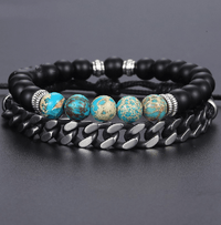 Thumbnail for Jasper ,Howlite & Onyx Stone +Steel LInk 2pc TRANQUILITY Bracelet Set