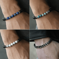 Thumbnail for Jasper ,Howlite & Onyx Stone +Steel LInk 2pc TRANQUILITY Bracelet Set