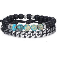 Thumbnail for Jasper ,Howlite & Onyx Stone +Steel LInk 2pc TRANQUILITY Bracelet Set