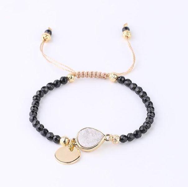 Faceted Black Tourmaline Stone with Druzy Accent BAD VIBES PROTECTION Bracelet