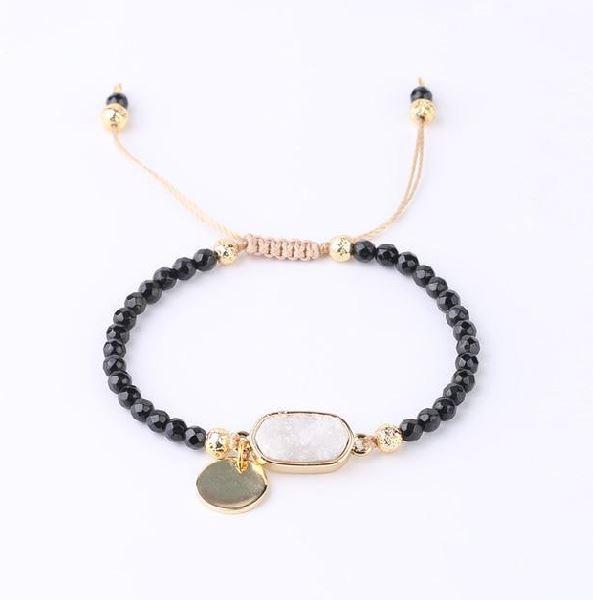 Faceted Black Tourmaline Stone with Druzy Accent BAD VIBES PROTECTION Bracelet