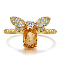 Thumbnail for 14k Gold Plated Silver CITRINE Gemstone Honey Bee WEALTH ATTRACTING Ring