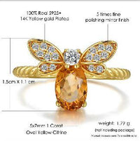 Thumbnail for 14k Gold Plated Silver CITRINE Gemstone Honey Bee WEALTH ATTRACTING Ring