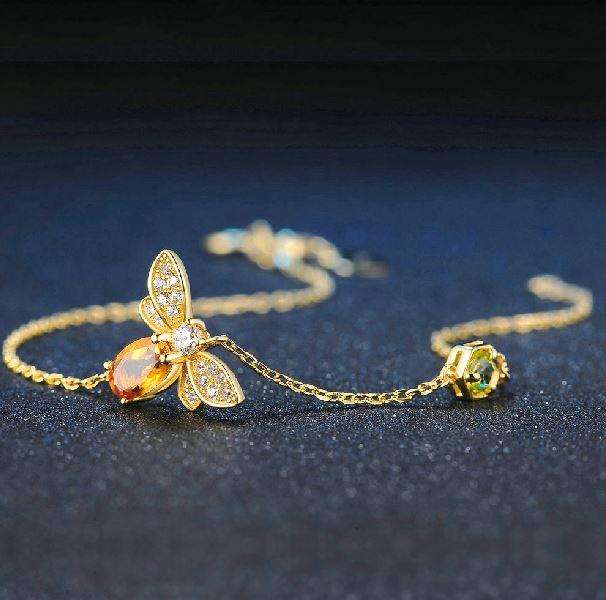 14K Gold Plated Silver Citrine Gemstone Honey Bee WEALTH ATTRACTING Bracelet