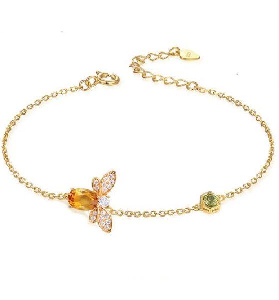 14K Gold Plated Silver Citrine Gemstone Honey Bee WEALTH ATTRACTING Bracelet