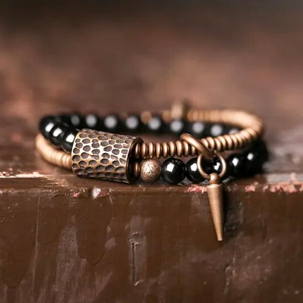 Black Obsidian Brass Bracelet