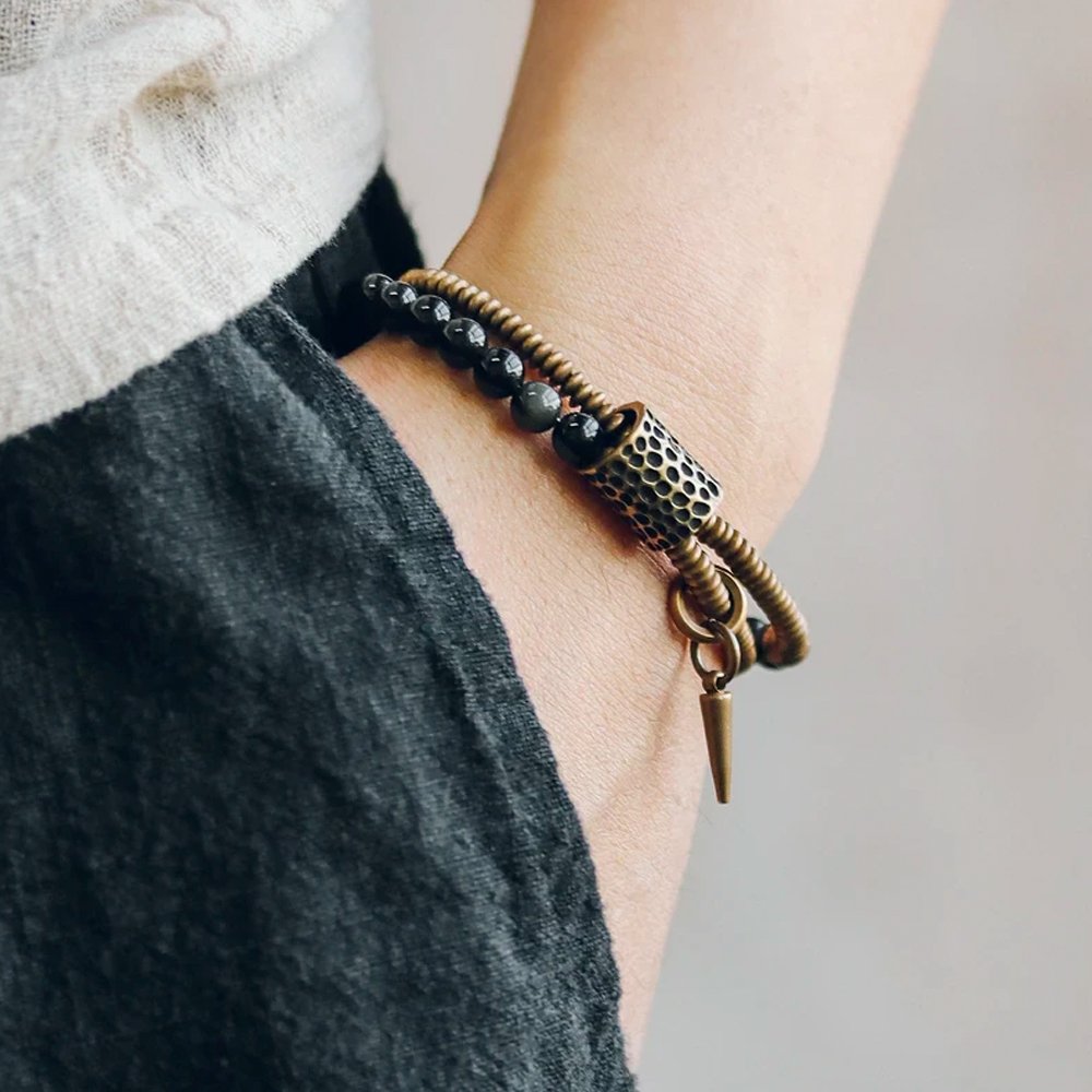 Black Obsidian Brass Bracelet