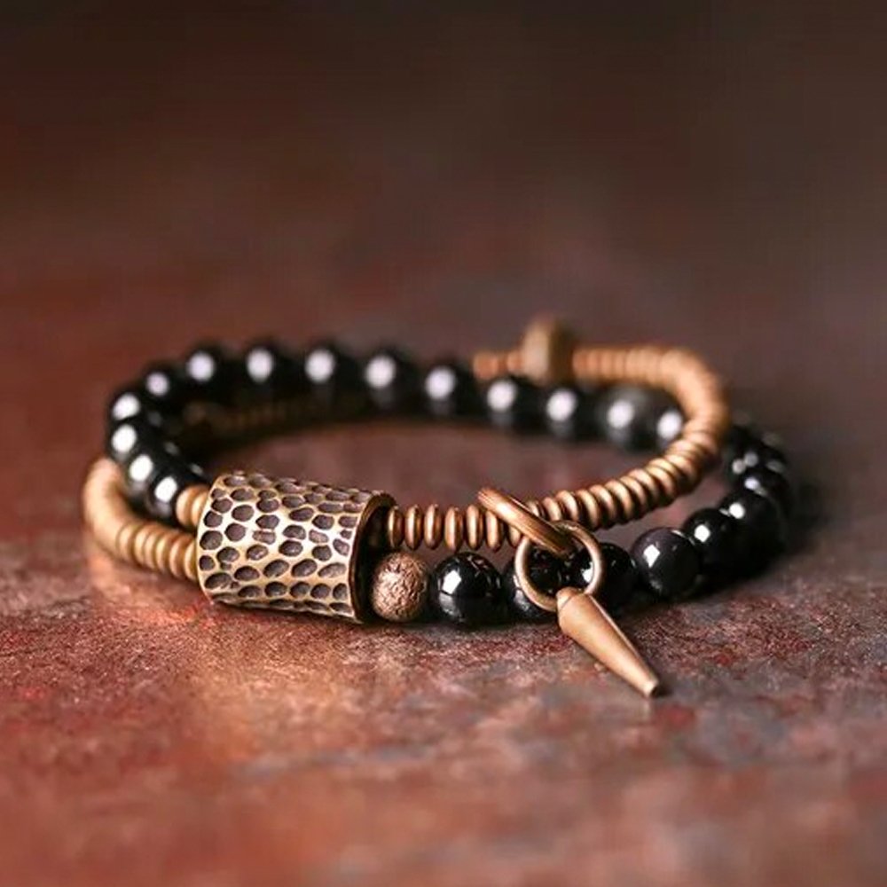 Black Obsidian Brass Bracelet