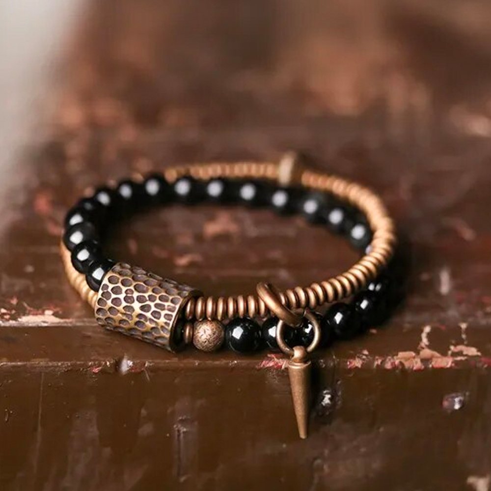 Black Obsidian Brass Bracelet