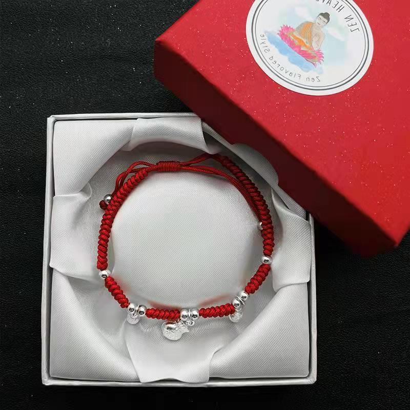 Pure Silver +24k  FENG SHUI LUCKY GOLD INGOT & Red Rope Bracelet