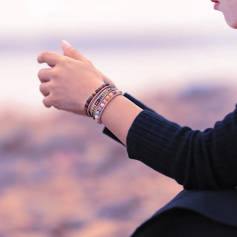 Vintage Leather Jasper Wrap Bracelet