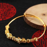 Thumbnail for 24K  Gold Plated DOUBLE PIXIU WEALTH  Attracting Feng Shui Bangle-33% off !