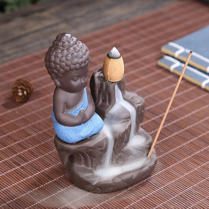 Praying little Buddha Back flow Incense Burner