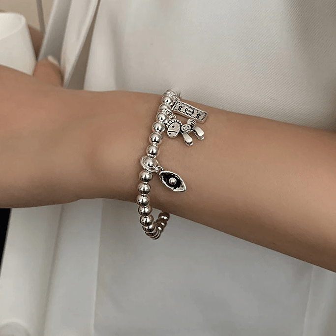 Thai Silver MONEY, WIND HORSE & NAZAR EYE Bracelet