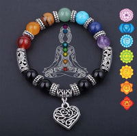 Thumbnail for 7 Chakra Stone Healing Heart Charm Bracelet