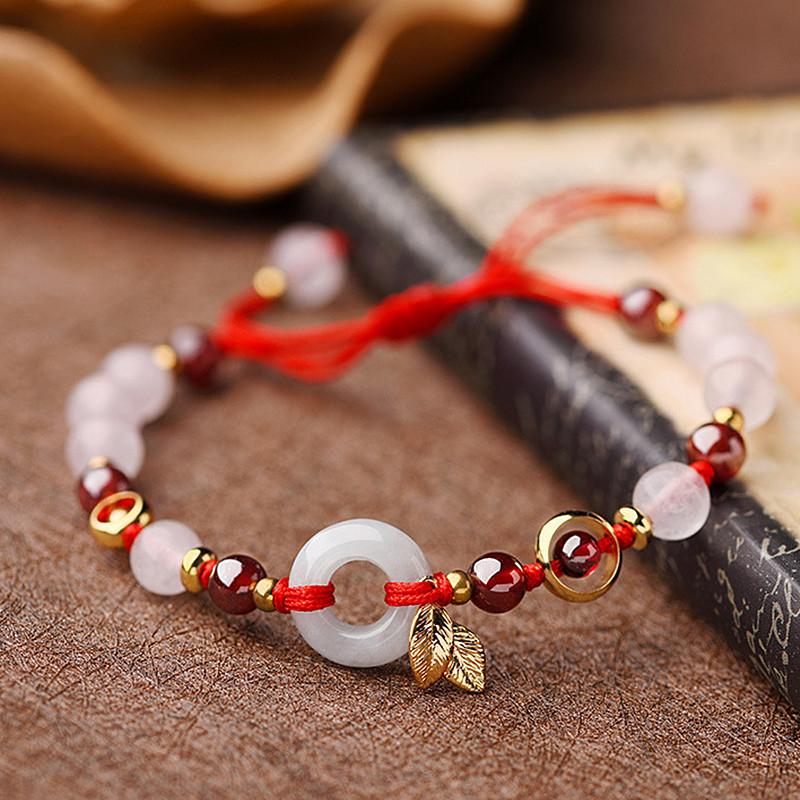 Chinese Burmese Jade Coin Garnet Bracelet