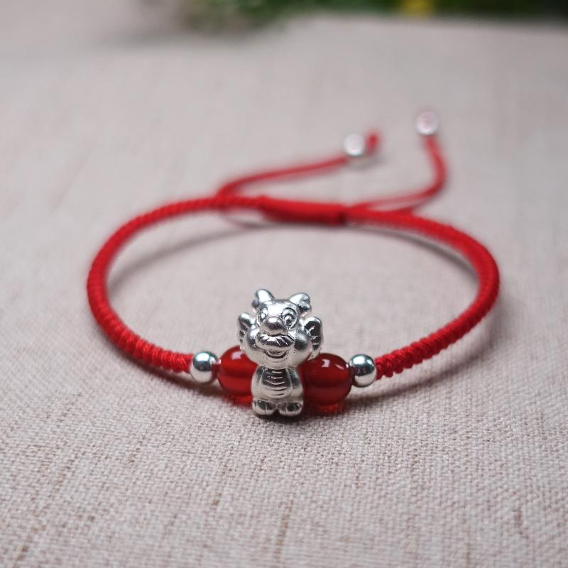 2022-The Year of the TIGER  ! Pure 999 Silver Chinese Zodiac Animal Red Rope bracelets