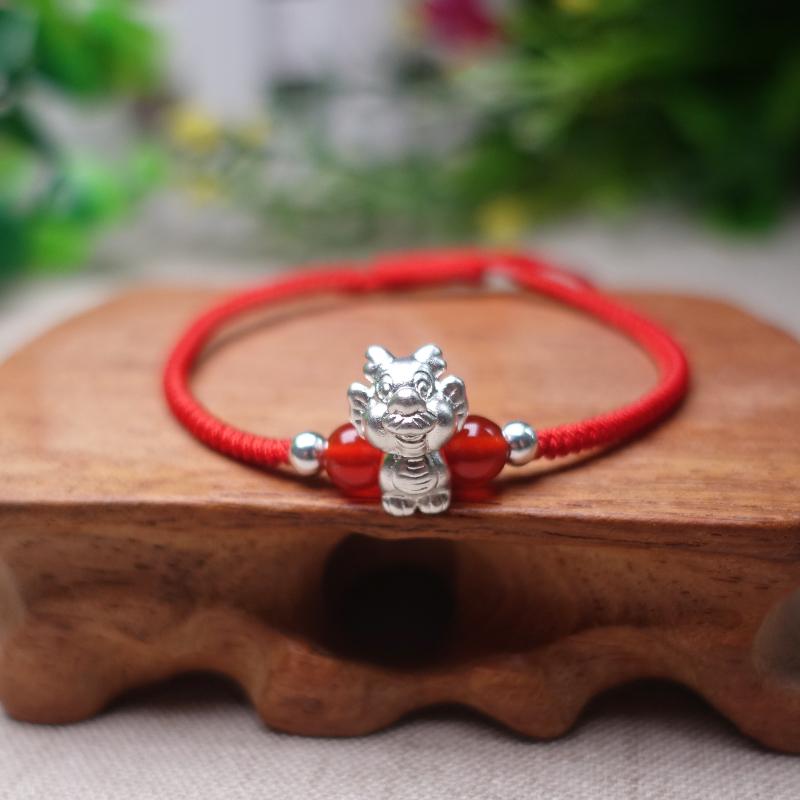 2022-The Year of the TIGER  ! Pure 999 Silver Chinese Zodiac Animal Red Rope bracelets