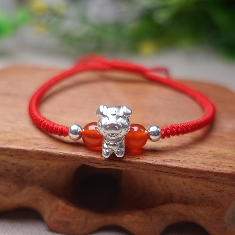 2022-The Year of the TIGER  ! Pure 999 Silver Chinese Zodiac Animal Red Rope bracelets