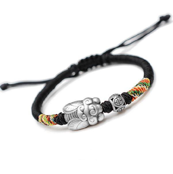 Ethnic Tibetan 925 Silver Cicada TRANSFORMATION Rope Bracelet