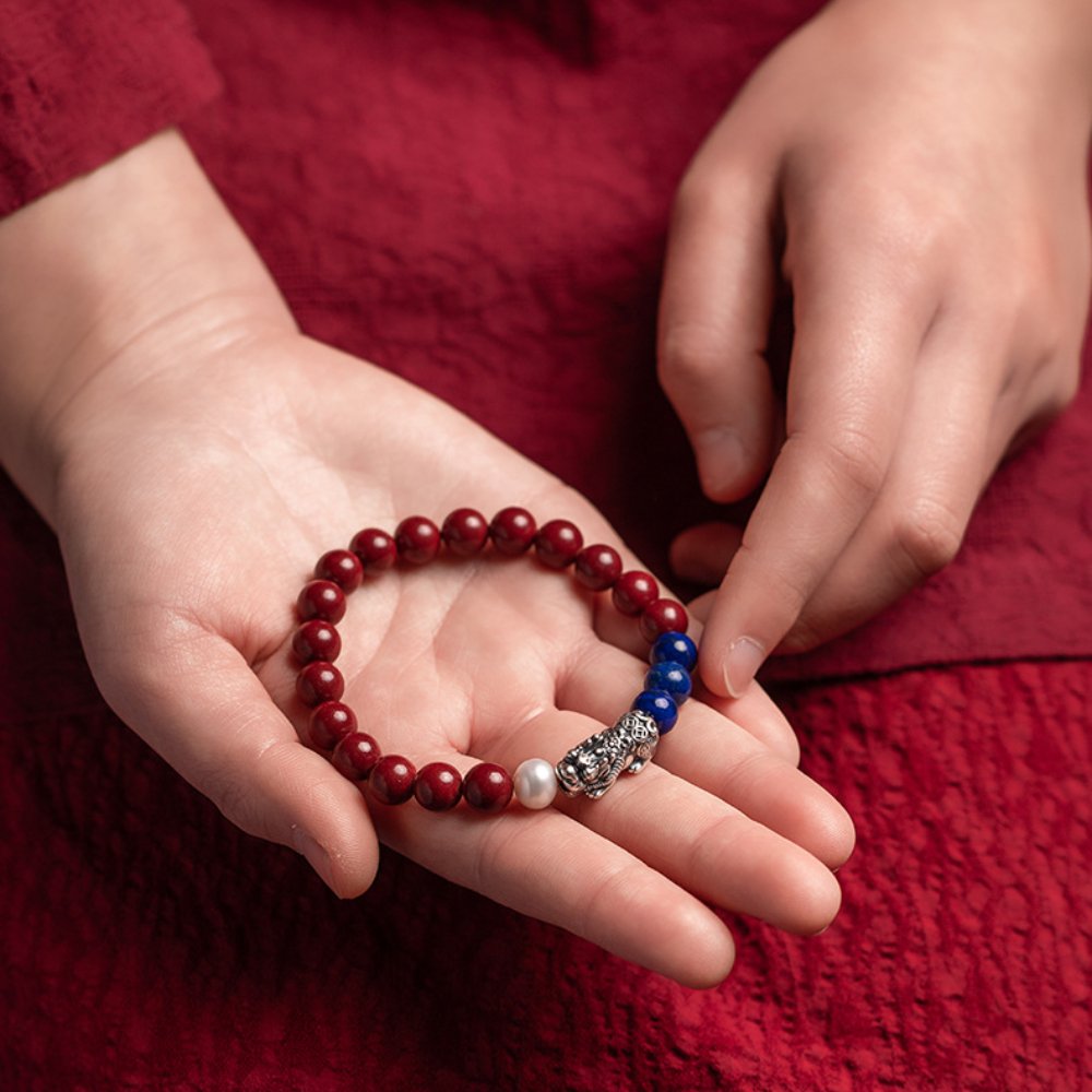 Cinnabar Silver Pixiu Bracelet