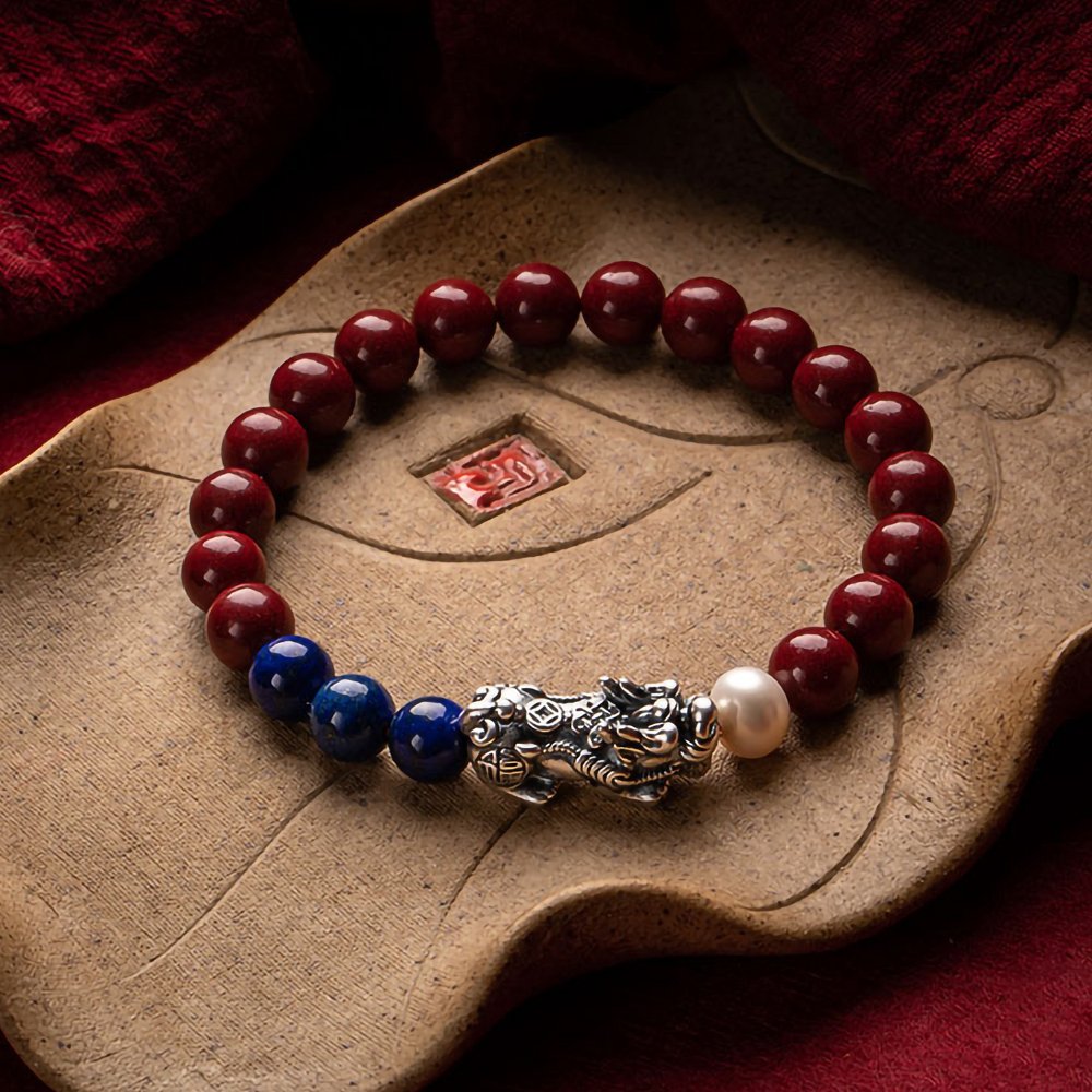 Cinnabar Silver Pixiu Bracelet