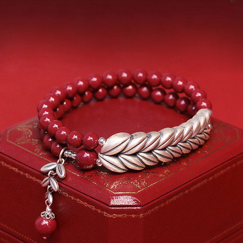 Cinnabar Silver Wheat Ears Bracelet