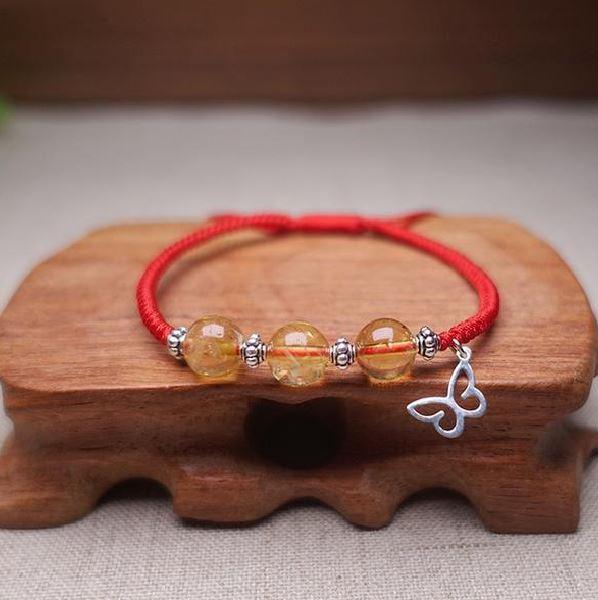 Sterling Silver CITRINE & BUTTERFLY TRANSFORMATION Red Rope Bracelet