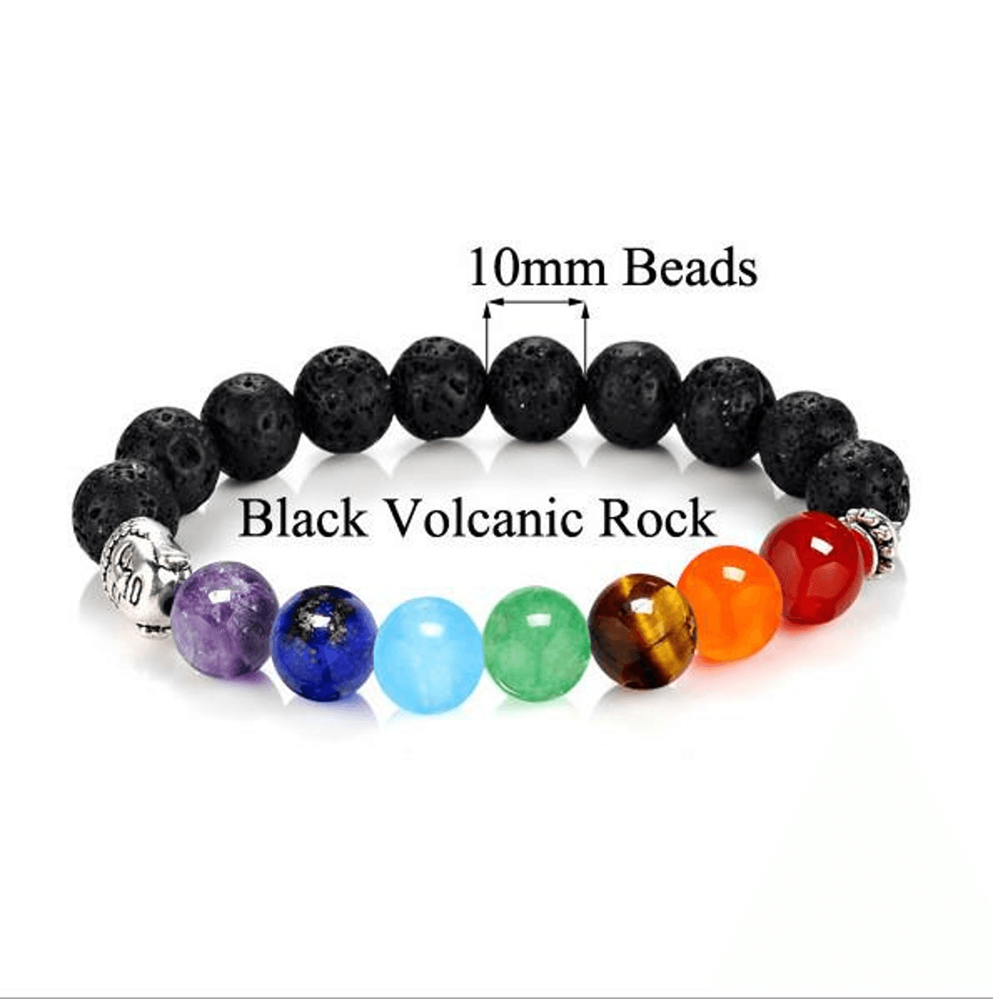 Gorgeous 10mm Semi-Precious Stone 7 Chakra Bracelet with Buddha Charm