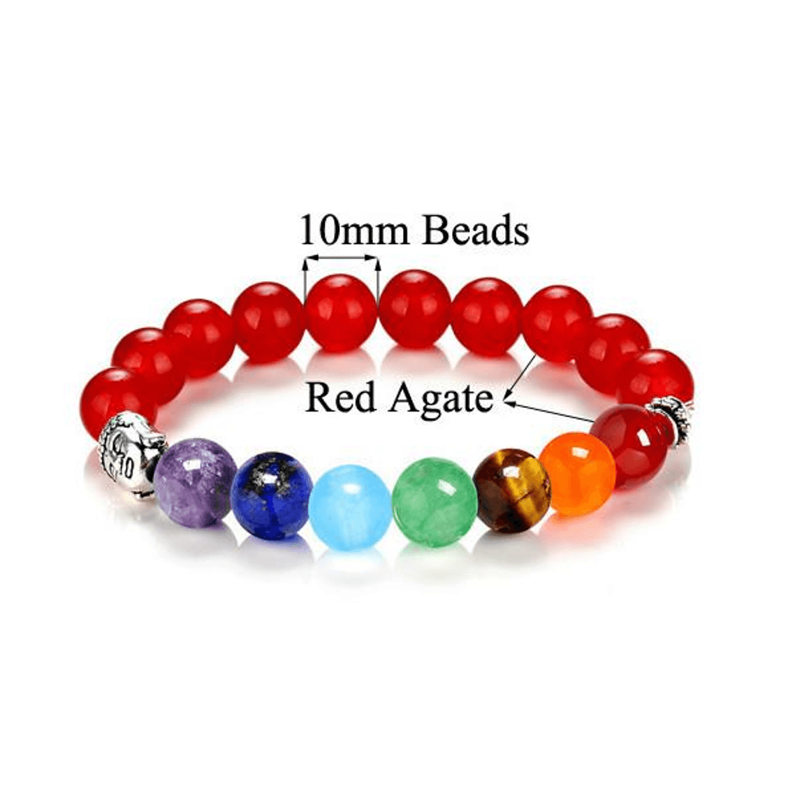 Gorgeous 10mm Semi-Precious Stone 7 Chakra Bracelet with Buddha Charm