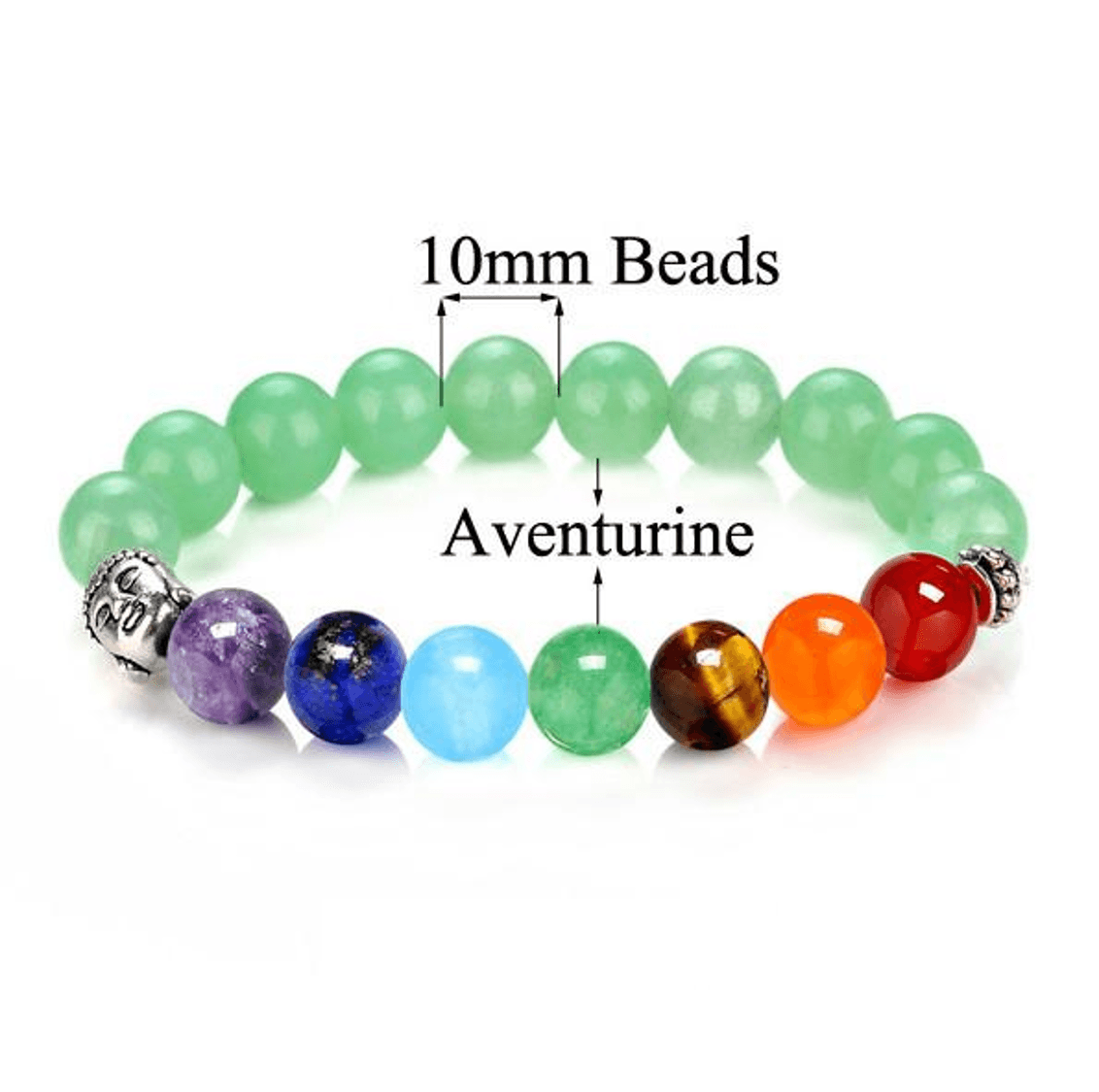 Gorgeous 10mm Semi-Precious Stone 7 Chakra Bracelet with Buddha Charm