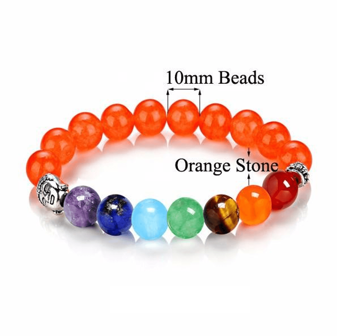 Gorgeous 10mm Semi-Precious Stone 7 Chakra Bracelet with Buddha Charm