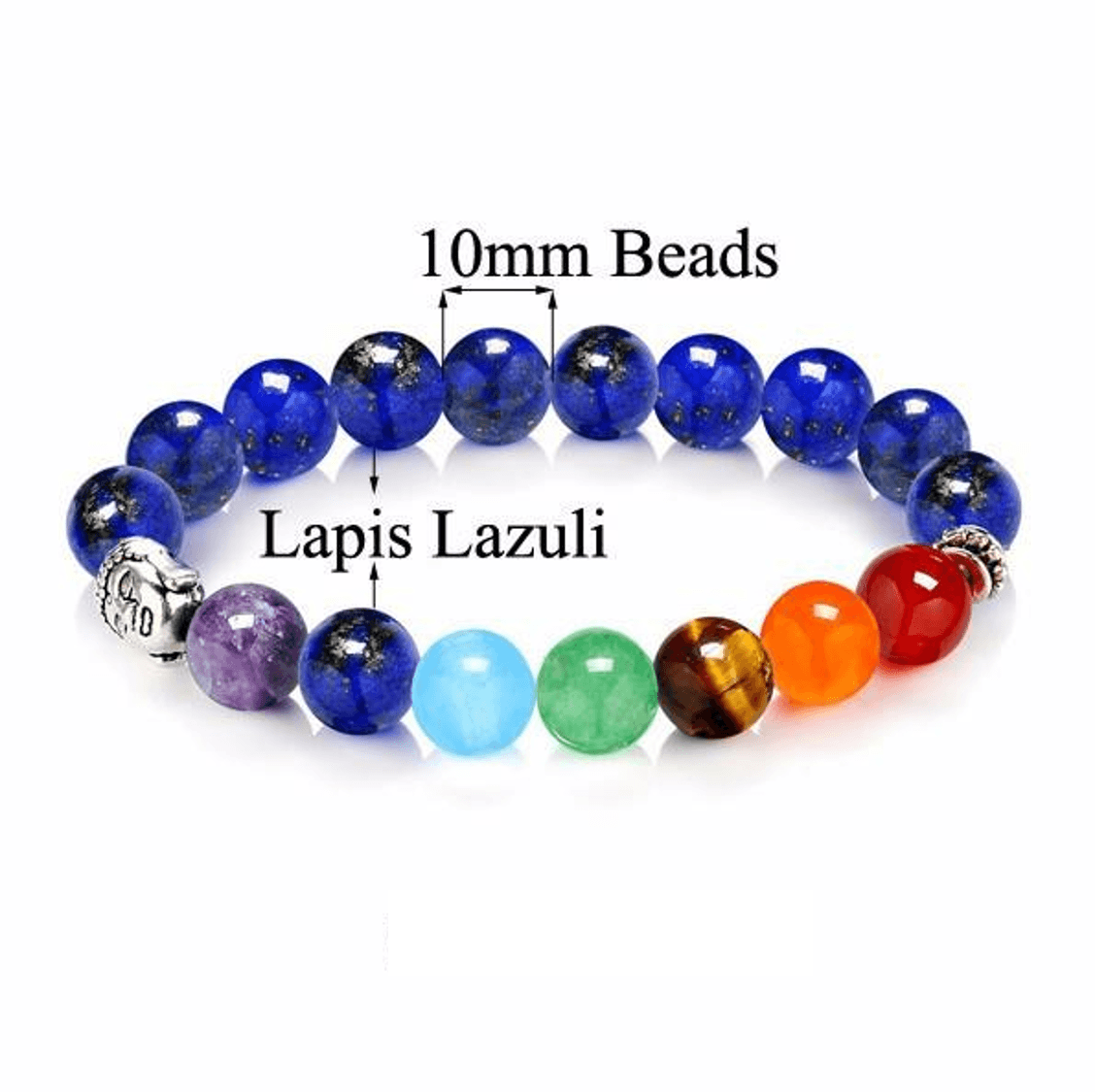 Gorgeous 10mm Semi-Precious Stone 7 Chakra Bracelet with Buddha Charm