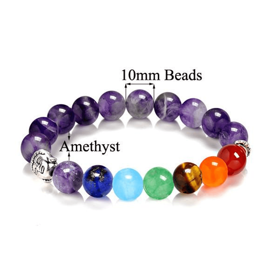 Gorgeous 10mm Semi-Precious Stone 7 Chakra Bracelet with Buddha Charm