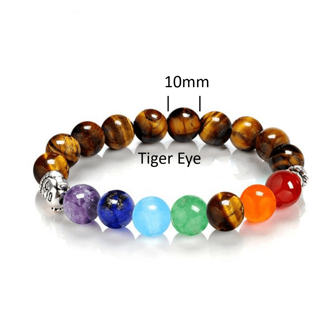 Gorgeous 10mm Semi-Precious Stone 7 Chakra Bracelet with Buddha Charm