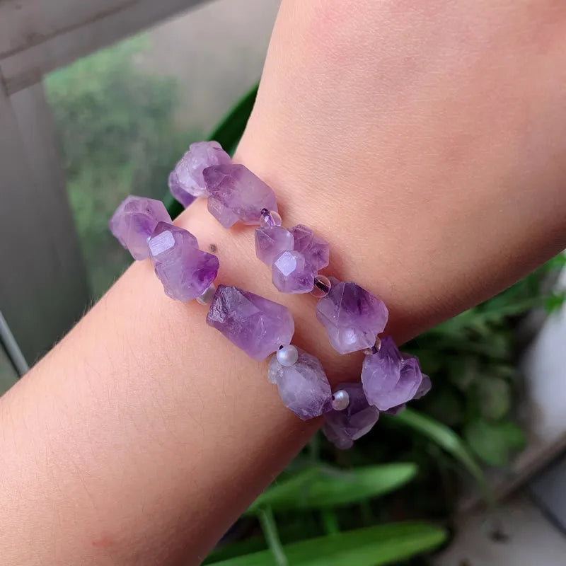 AAA Grade Faceted Raw Amethyst NATURAL HEALING Stone Bracelet