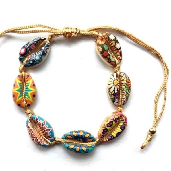 Inkjet Printed Colorful HIPPY DESIGNS  Cowry Shell Style BOHO Rope Bracelets