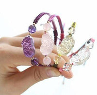 Thumbnail for Hand Carved Rose Quartz, Amethyst, Clear Quartz & Citrine Women's PRETTY PIXIU PROTECTION Rope Bracelet