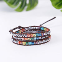 Thumbnail for Handmade 7 Chakra Crystal & Hematite Leather Wrap Bracelet