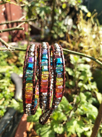 Thumbnail for Handmade 7 Chakra Crystal & Hematite Leather Wrap Bracelet