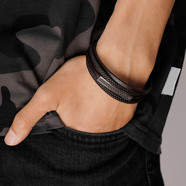 Men's Lucky 'Fu' Layered Leather Bracelet