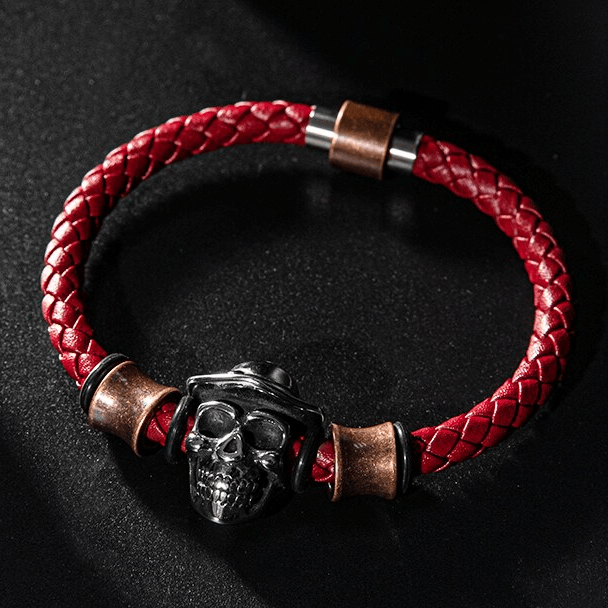 Men's Stainless Steel Skull & Genuine Leather 'STAMINA' Bracelet