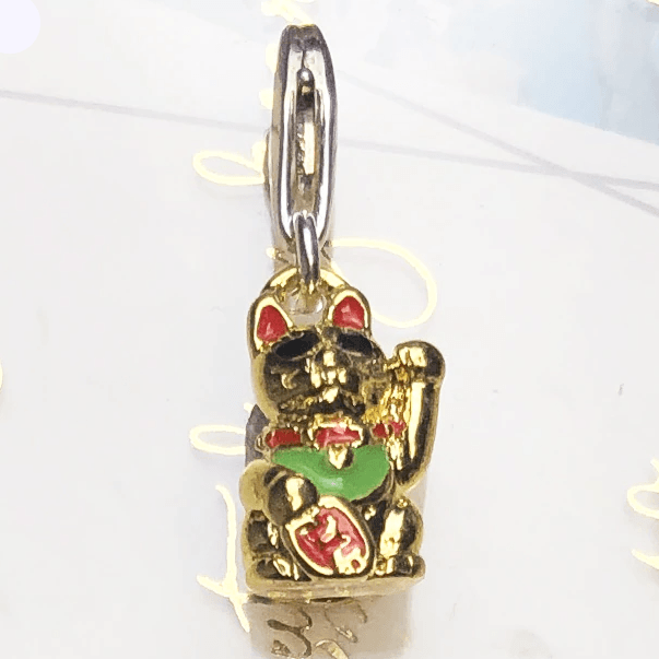 Silver & Zirconia Gold Maneki Neko 'BECKONING CAT' Charm