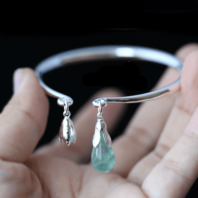 Ethnic Thai Silver Delicate FLUORITE SNOWDROP  Bangle